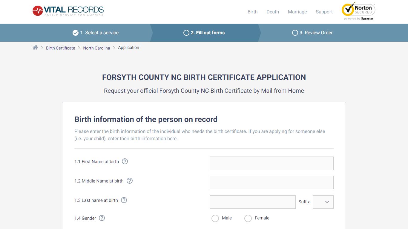 Forsyth County NC Birth Certificate Application - Vital Records Online